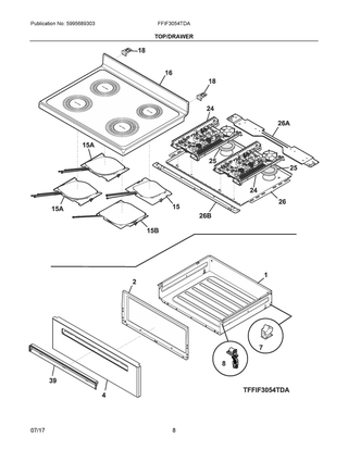 Top/drawer Diagram and Parts List for FFIF3054TDA  Frigidaire Range