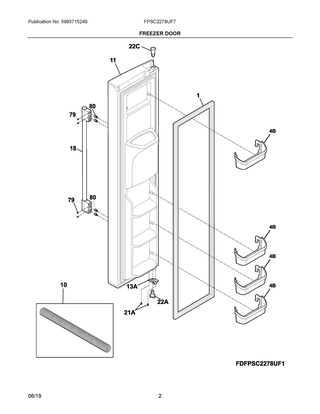 Freezer Door Diagram and Parts List for FPSC2278UF7  Frigidaire Refrigerator