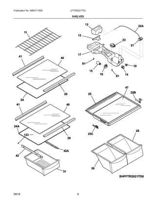 Shelves Diagram and Parts List for LFTR2021TFA  Frigidaire Refrigerator