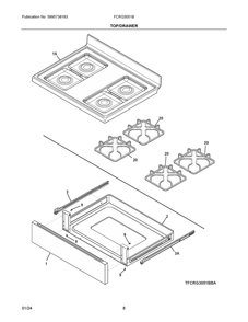 Top/Drawer Diagram and Parts List for FCRG3051BSA  Frigidaire Range