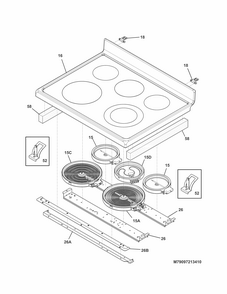 Main Top Diagram and Parts List for 79097212411  Kenmore Range