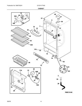 Cabinet Diagram and Parts List for CFUFH17TW0  Frigidaire Freezer