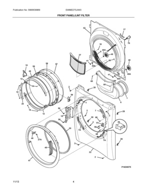 03 - FRONT PANEL/LINT FILTER Diagram and Parts List for EWMED70JIW3  Frigidaire Dryer