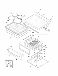 Top/drawer Diagram and Parts List for 79092183014  Kenmore Range