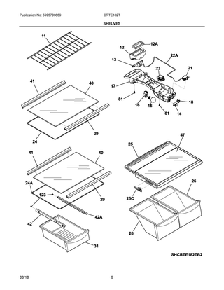 Shelves Diagram and Parts List for CRTE182TS2  Frigidaire Refrigerator