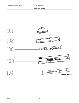Control Panel Diagram and Parts List for FFBD2420UB  Frigidaire Dishwasher