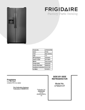 01 - Cover Sheet Diagram and Parts List for LFSS2312TD0  Frigidaire Refrigerator