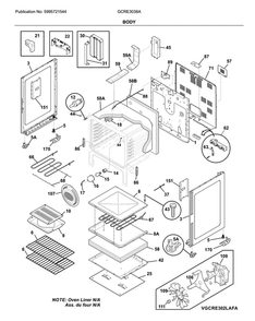 Body Diagram and Parts List for GCRE3038AFA  Frigidaire Range