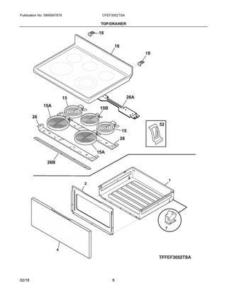 Top/drawer Diagram and Parts List for CFEF3052TSA  Frigidaire Range
