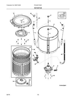 Motor/tub Diagram and Parts List for FFLE3911QW1  Frigidaire Washer Dryer Combo