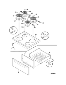 Top/drawer Diagram and Parts List for FFEF3005MQD  Frigidaire Range