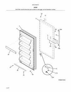 Door Diagram and Parts List for 25321042413  Kenmore Freezer