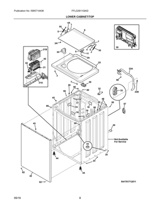 Lower Cabinet/top Diagram and Parts List for FFLG3911QW2  Frigidaire Washer Dryer Combo