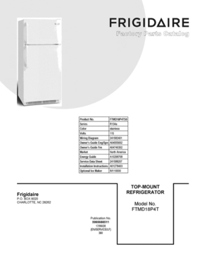 01 - Cover Sheet Diagram and Parts List for FTMD18P4TS0  Frigidaire Refrigerator