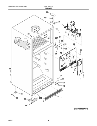Cabinet Diagram and Parts List for FPHT1897TF0  Frigidaire Refrigerator