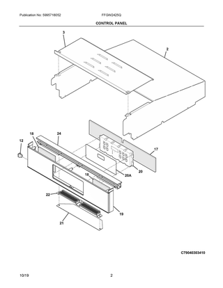 Control Panel Diagram and Parts List for FFGW2425QWC  Frigidaire Wall Oven