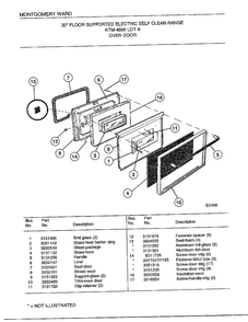 Oven Door Diagram and Parts List for 4889A  Frigidaire Range