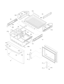 Freezer Drawer, Baskets Diagram and Parts List for FGHN2866PE0  Frigidaire Refrigerator