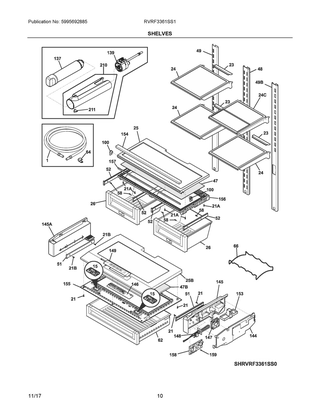 Shelves Diagram and Parts List for RVRF3361SS1  Frigidaire Refrigerator