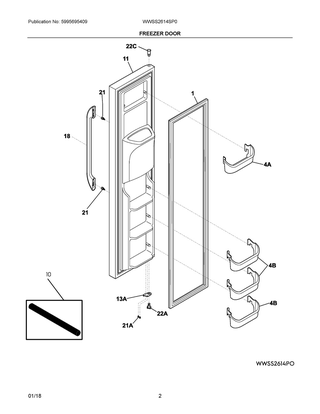 Freezer Door Diagram and Parts List for WWSS2614SP0  Frigidaire Refrigerator