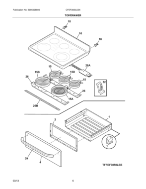 07 - TOP/DRAWER Diagram and Parts List for CFEF3050LSN  Frigidaire Range