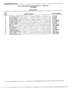 30" Floor/backguard Page 2 Diagram and Parts List for 2428A  Frigidaire Range