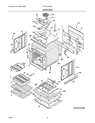 Upper Oven Diagram and Parts List for FFET2726TSB  Frigidaire Wall Oven