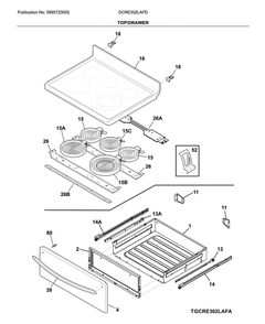 Top/Drawer Diagram and Parts List for GCRE302LAFD  Frigidaire Range