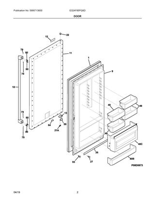 Door Diagram and Parts List for E32AF85PQSD  Frigidaire Freezer