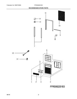 Recommended Spare Parts Diagram and Parts List for FFRS0822S1E0  Frigidaire Air Conditioner