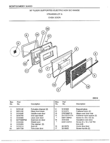 30" Range/oven Door Diagram and Parts List for 4530A  Frigidaire Range