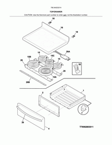 Top/drawer Diagram and Parts List for 79094203314  Kenmore Range