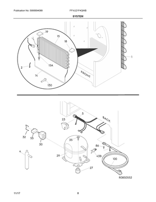 System Diagram and Parts List for FFVU21F4QWB  Frigidaire Freezer