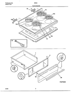 Top/drawer Diagram and Parts List for 486647C  Frigidaire Range