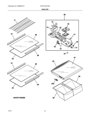 04 - SHELVES Diagram and Parts List for CRTEH182TW0  Frigidaire Refrigerator