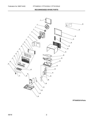 Recommended Spare Parts Diagram and Parts List for FFTA0833U10  Frigidaire Air Conditioner