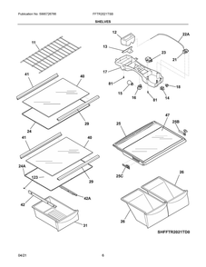 Shelves Diagram and Parts List for FFTR2021TSB  Frigidaire Refrigerator