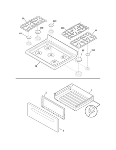 Top/drawer Diagram and Parts List for LGGF3044LQB  Frigidaire Range