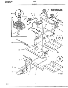 Burner Diagram and Parts List for 285847A  Frigidaire Range