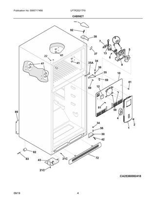Cabinet Diagram and Parts List for LFTR2021TF9  Frigidaire Refrigerator