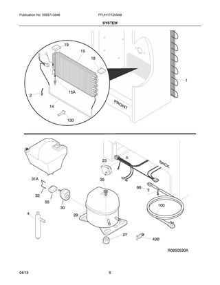 System Diagram and Parts List for FFUH17F2NWB  Frigidaire Freezer