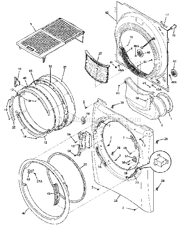 FRONT PANEL/LINT FILTER Diagram and Parts List for EWMED65HTS0  Electrolux Dryer