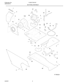 Motor/Blower/Belt Diagram and Parts List for FLSEC72GCS7  Frigidaire Dryer