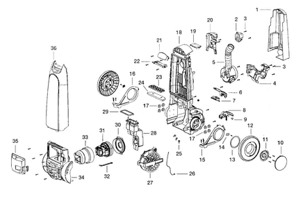 Main Body Assy Diagram and Parts List for EL5035A  Electrolux Upright Vacuum