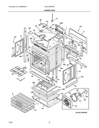 Lower Oven Diagram and Parts List for FGET3065PBF  Frigidaire Wall Oven
