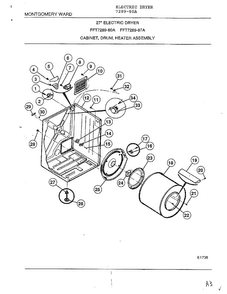 Cabinet, Drum, Heater Assembly Diagram and Parts List for 7289-80A  Frigidaire Dryer