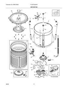 Motor/Tub Diagram and Parts List for FLCE7523AW0  Frigidaire Washer Dryer Combo