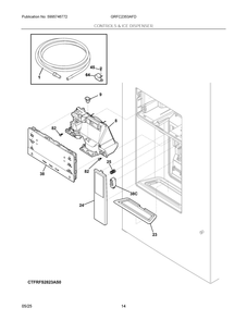Controls And Ice Dispenser Diagram and Parts List for GRFC2353AFD  Frigidaire Refrigerator
