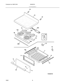 Top/Drawer Diagram and Parts List for 40462051E  Frigidaire Range