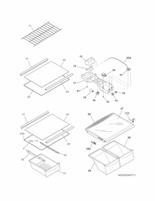 Shelves Diagram and Parts List for FRT18L4JWM  Frigidaire Refrigerator